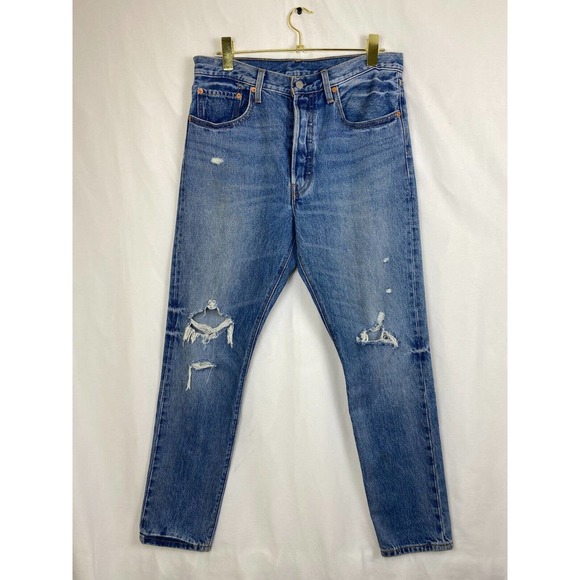 Levi's Other - Levi's 501 S Jeans Mens 31 x 30 Blue Distressed Denim Cotton Mid Rise Skinny Leg